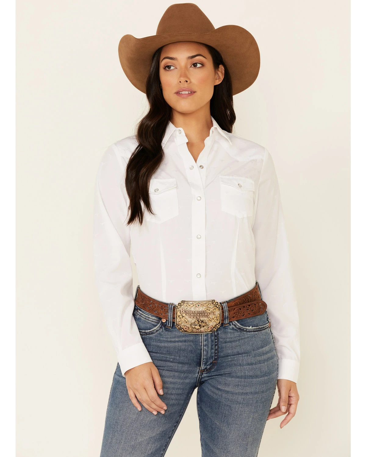 Roper Women's White Tone-On-Tone Solid Long Sleeve Snap Western Shirt 7 Roper Women's White Tone-On-Tone Solid Long Sleeve Snap Western Shirt - Image 5