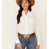 Roper Women's White Tone-On-Tone Solid Long Sleeve Snap Western Shirt  -Roper Shop 2000339150 100 P1