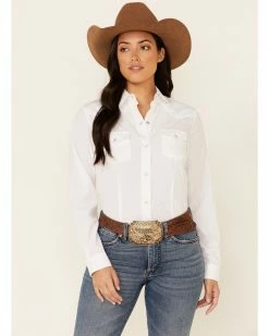 Roper Women's White Tone-On-Tone Solid Long Sleeve Snap Western Shirt