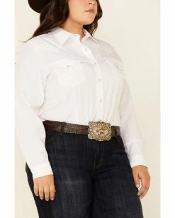 Roper Women's White Tone-On-Tone Solid Long Sleeve Snap Western Shirt - Plus -Roper Shop 2000339151 100 P3