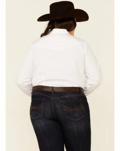 Roper Women's White Tone-On-Tone Solid Long Sleeve Snap Western Shirt - Plus -Roper Shop 2000339151 100 P4