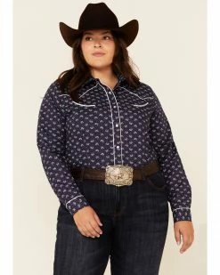 Roper Women's Classic Floral Print Long Sleeve Snap Western Core Shirt - Plus Blue 11 Roper Women's Classic Floral Print Long Sleeve Snap Western Core Shirt - Plus Blue -Roper Shop 2000339153 400 P1 1