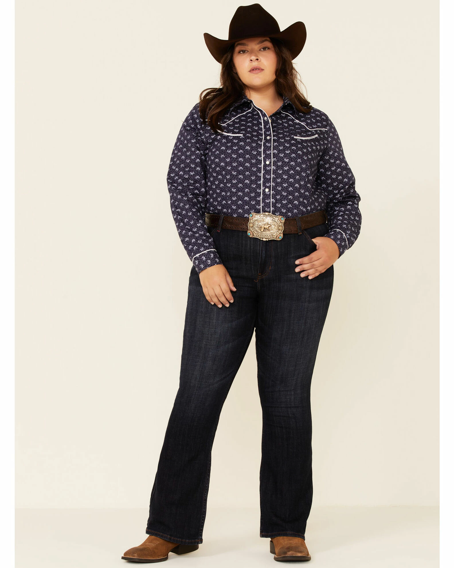 Roper Women's Classic Floral Print Long Sleeve Snap Western Core Shirt - Plus Blue 4 Roper Women's Classic Floral Print Long Sleeve Snap Western Core Shirt - Plus Blue - Image 2