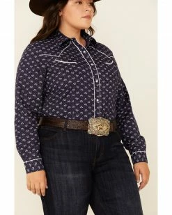 Roper Women's Classic Floral Print Long Sleeve Snap Western Core Shirt - Plus Blue 9 Roper Women's Classic Floral Print Long Sleeve Snap Western Core Shirt - Plus Blue -Roper Shop 2000339153 400 P3