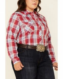 Roper Women's Red Plaid Long Sleeve Snap Western Core Shirt - Plus -Roper Shop 2000339155 600 P3