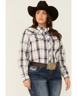 Roper Women's Multi Plaid Embroidered Back Yoke Long Sleeve Snap Western Core Shirt - Plus Blue -Roper Shop 2000339157 400 P1 1