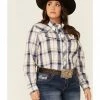 Roper Women's Multi Plaid Embroidered Back Yoke Long Sleeve Snap Western Core Shirt - Plus Blue -Roper Shop 2000339157 400 P1