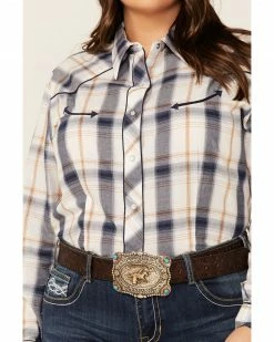 Roper Women's Multi Plaid Embroidered Back Yoke Long Sleeve Snap Western Core Shirt - Plus Blue -Roper Shop 2000339157 400 P2