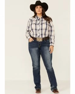 Roper Women's Multi Plaid Embroidered Back Yoke Long Sleeve Snap Western Core Shirt - Plus Blue -Roper Shop 2000339157 400 P4