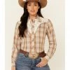 Roper Women's Mustard Plaid Fancy Applique Yoke Long Sleeve Snap Western Shirt  -Roper Shop 2000339158 702 P1