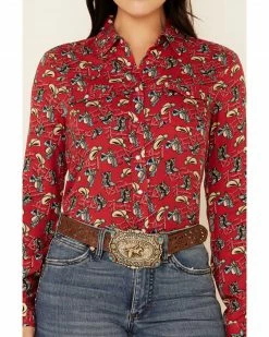 Roper Women's Red Boot Print Long Sleeve Snap Western Shirt  -Roper Shop 2000339164 600 P3