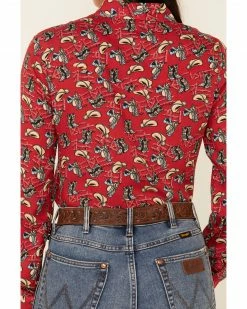 Roper Women's Red Boot Print Long Sleeve Snap Western Shirt  -Roper Shop 2000339164 600 P4
