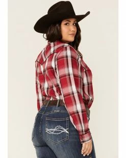 Roper Women's Red Plaid Bull Embroidered Yoke Long Sleeve Snap Western Core Shirt - Plus -Roper Shop 2000339169 600 P3