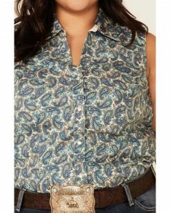 Roper Women's Plaza Paisley Print Sleeveless Snap Western Core Shirt - Plus -Roper Shop 2000339224 400 P3