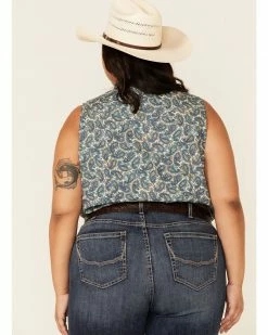 Roper Women's Plaza Paisley Print Sleeveless Snap Western Core Shirt - Plus -Roper Shop 2000339224 400 P4