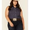 Roper Women's Floral Print Sleeveless Snap Western Core Shirt - Plus Blue -Roper Shop 2000339226 400 P1