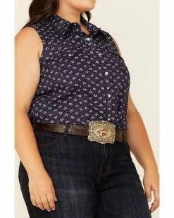 Roper Women's Floral Print Sleeveless Snap Western Core Shirt - Plus Blue -Roper Shop 2000339226 400 P3