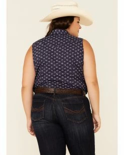 Roper Women's Floral Print Sleeveless Snap Western Core Shirt - Plus Blue -Roper Shop 2000339226 400 P4