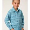 Roper Boys' Turquoise Southwestern Print Long Sleeve Snap Western Shirt -Roper Shop 2000339524 440 P1