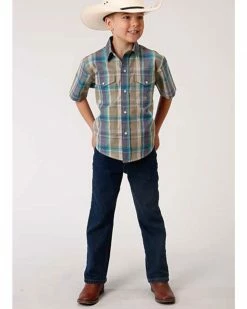 Roper Boys' Wildwood Plaid Short Sleeve Western Snap Shirt  -Roper Shop 2000340066 200 P3