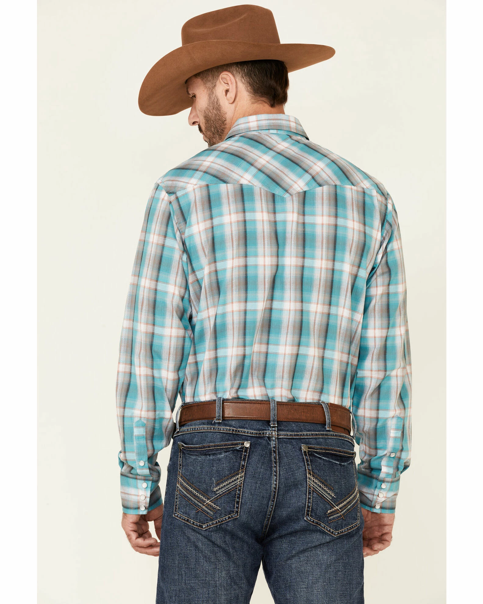 Roper Men's Juniper Dobby Large Plaid Long Sleeve Snap Western Shirt Blue 6 Roper Men's Juniper Dobby Large Plaid Long Sleeve Snap Western Shirt Blue - Image 4