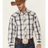 Roper Men's Classic Large Plaid Star Embroidered Long Sleeve Snap Western Shirt  Navy -Roper Shop 2000340628 410 P1
