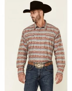 Roper Men's Grey Southwestern Blanket Stripe Long Sleeve Snap Western Shirt 