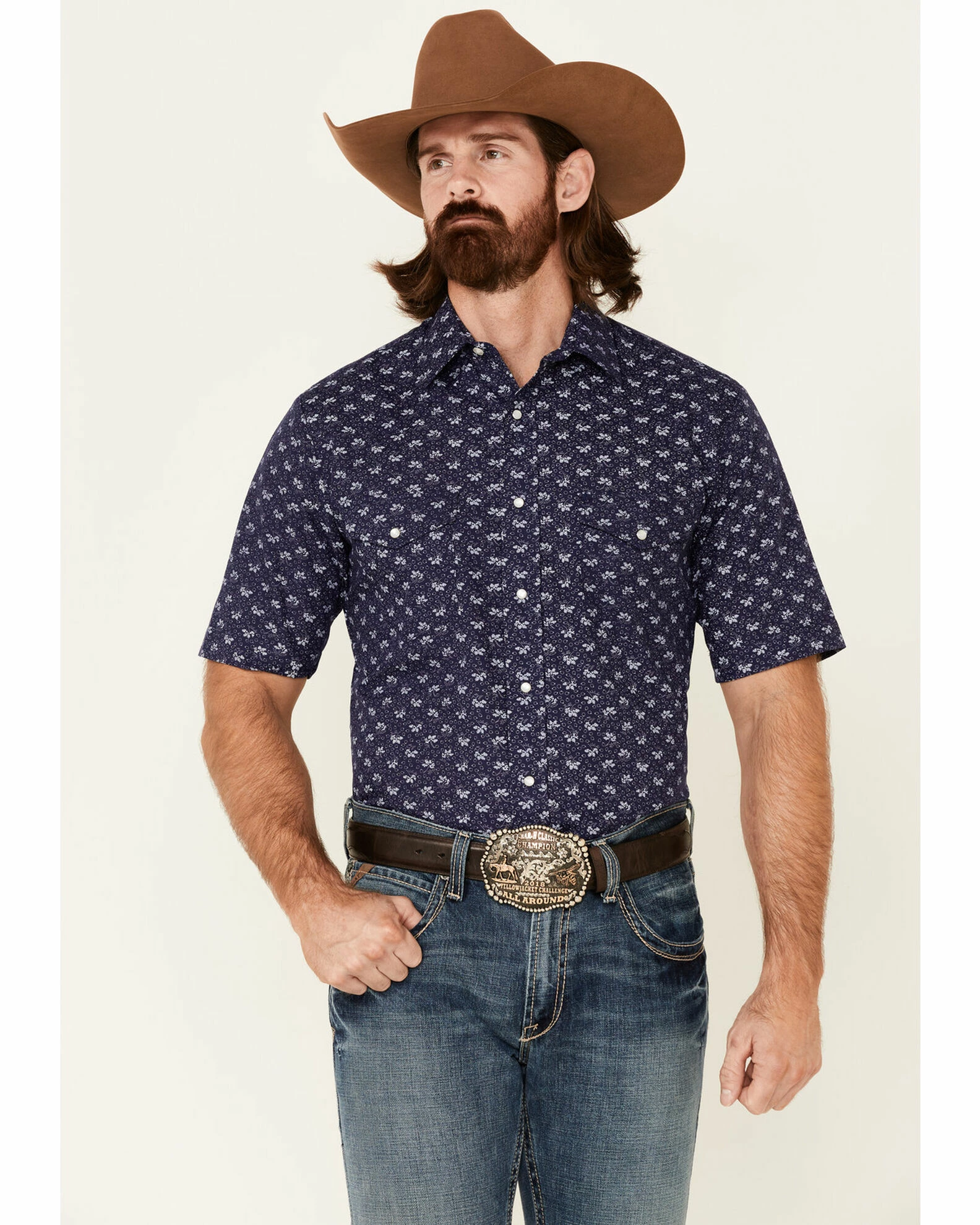 Roper Men's Floral Print Short Sleeve Snap Western Shirt Navy 3 Roper Men's Floral Print Short Sleeve Snap Western Shirt Navy