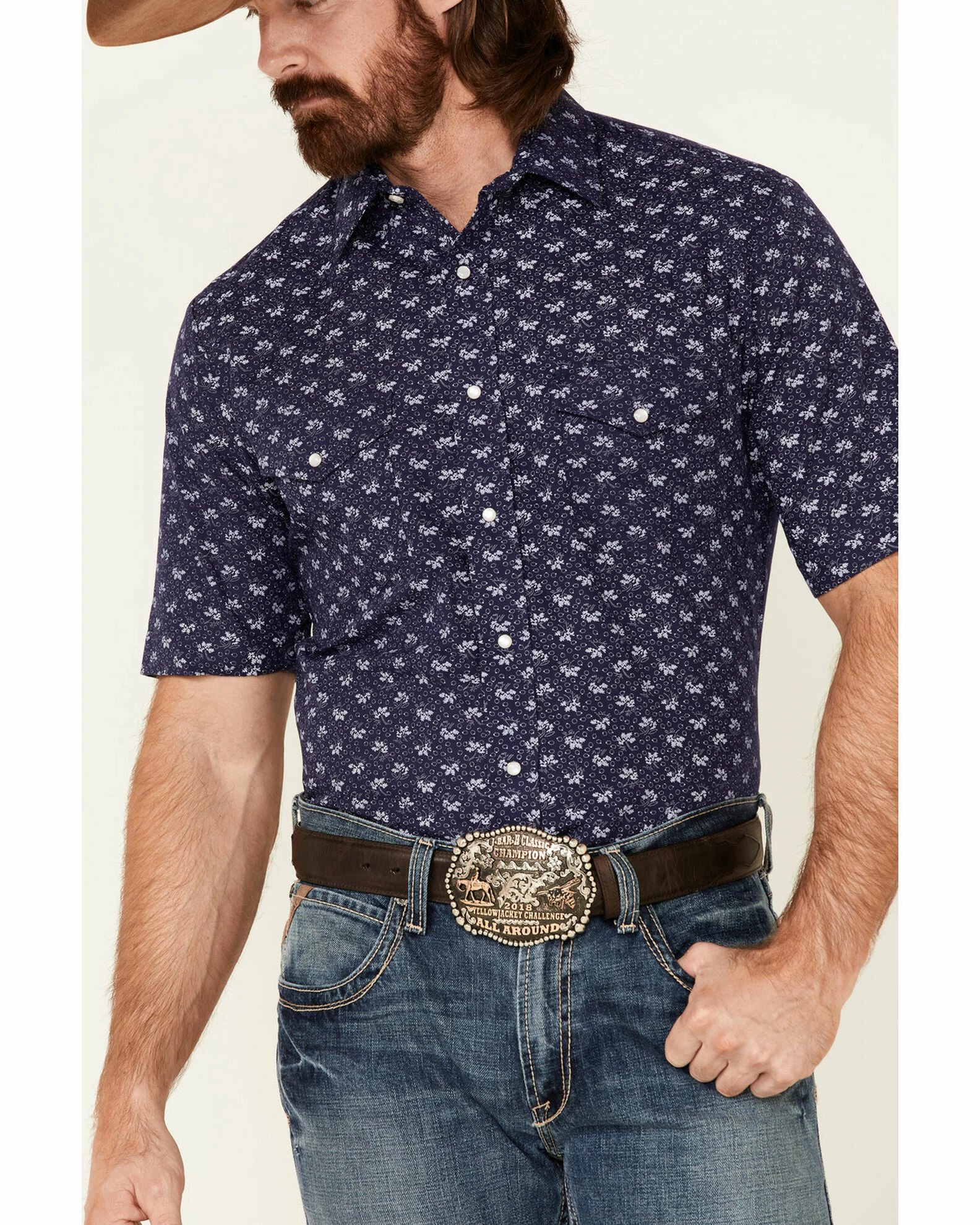 Roper Men's Floral Print Short Sleeve Snap Western Shirt Navy 5 Roper Men's Floral Print Short Sleeve Snap Western Shirt Navy - Image 3