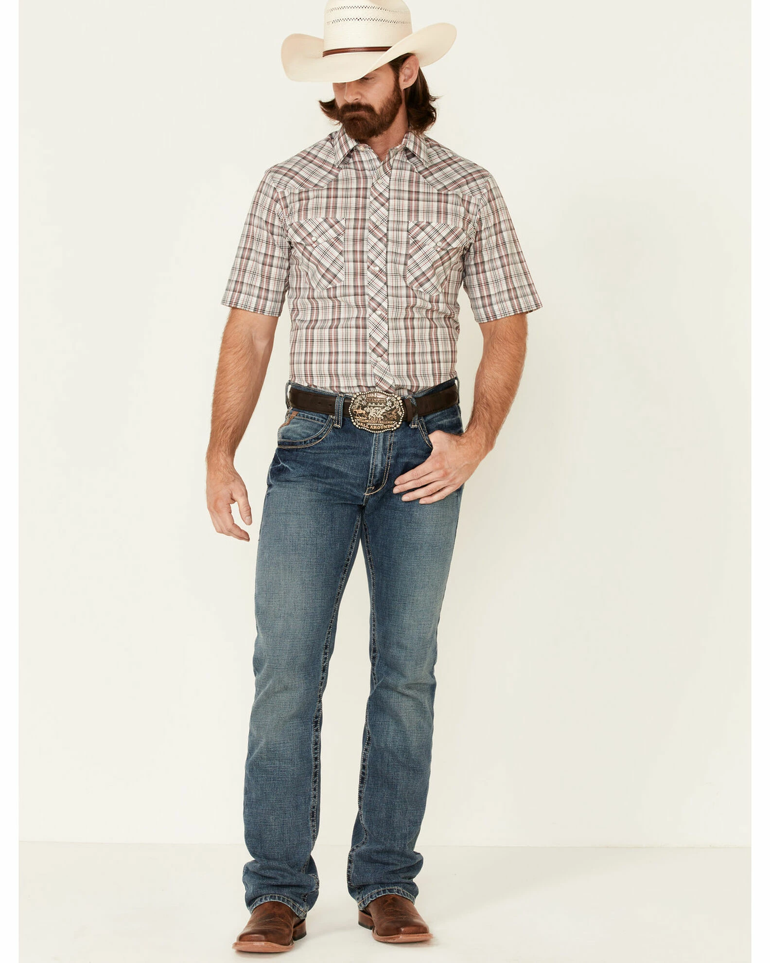 Roper Men's White Classic Small Plaid Short Sleeve Button-Down Western Shirt 4 Roper Men's White Classic Small Plaid Short Sleeve Button-Down Western Shirt - Image 2