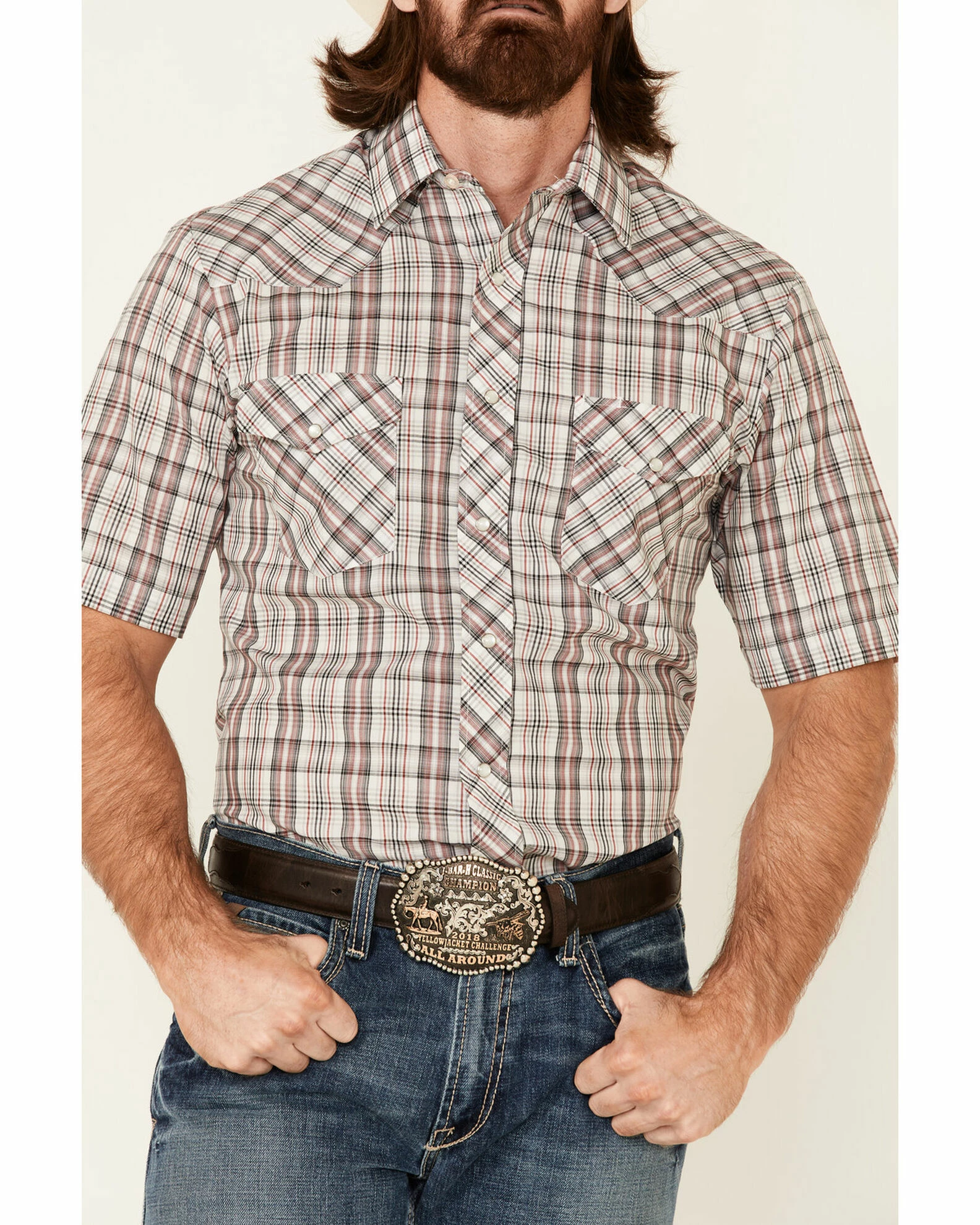 Roper Men's White Classic Small Plaid Short Sleeve Button-Down Western Shirt 5 Roper Men's White Classic Small Plaid Short Sleeve Button-Down Western Shirt - Image 3