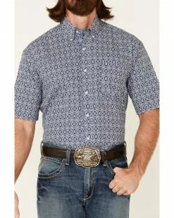 Roper Men's American Blues Medallion Print Short Sleeve Button-Down Western Shirt  Navy -Roper Shop 2000340639 410 P3