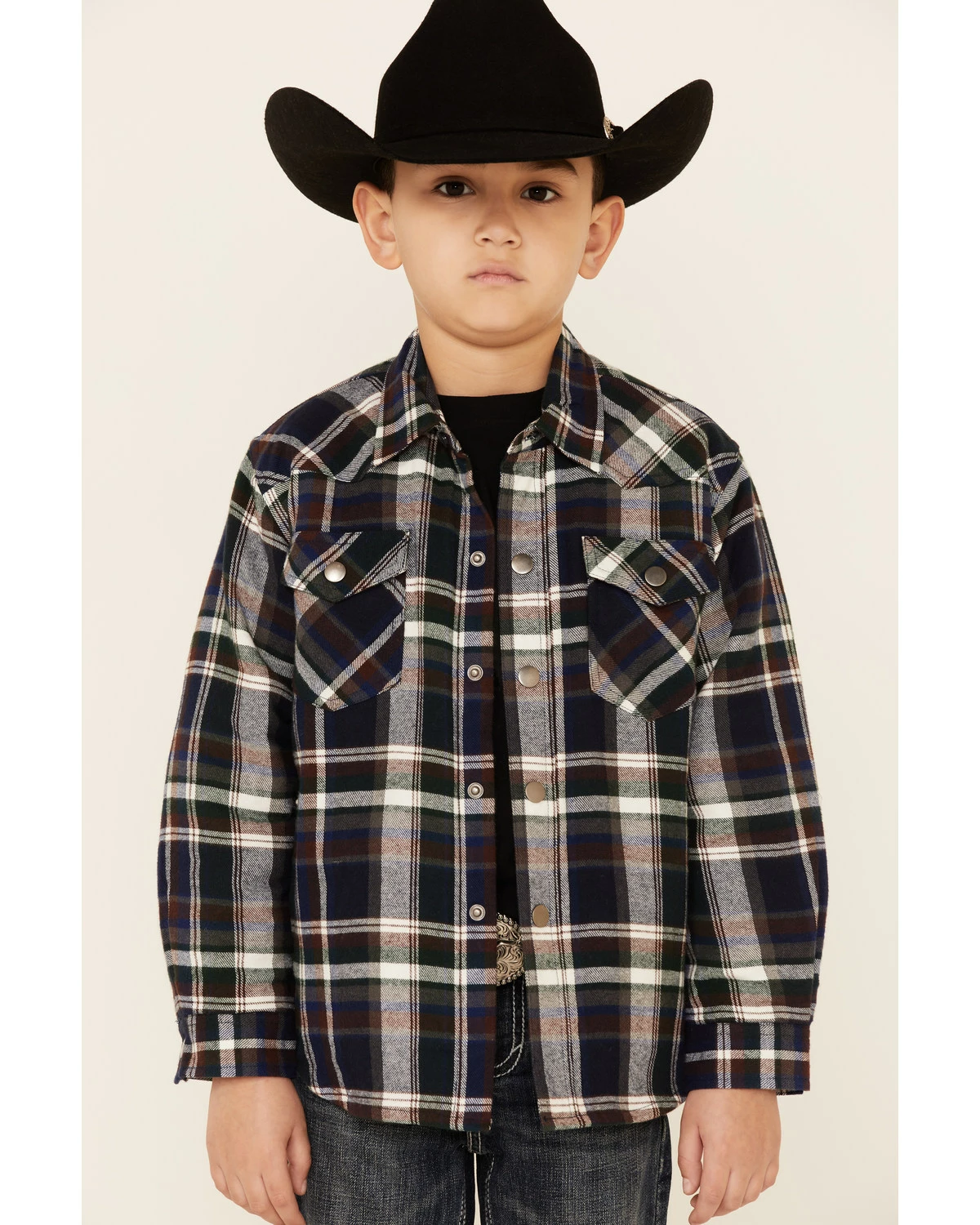 Roper Boys' Green Plaid Long Sleeve Snap Western Flannel Shirt 7 Roper Boys' Green Plaid Long Sleeve Snap Western Flannel Shirt - Image 5