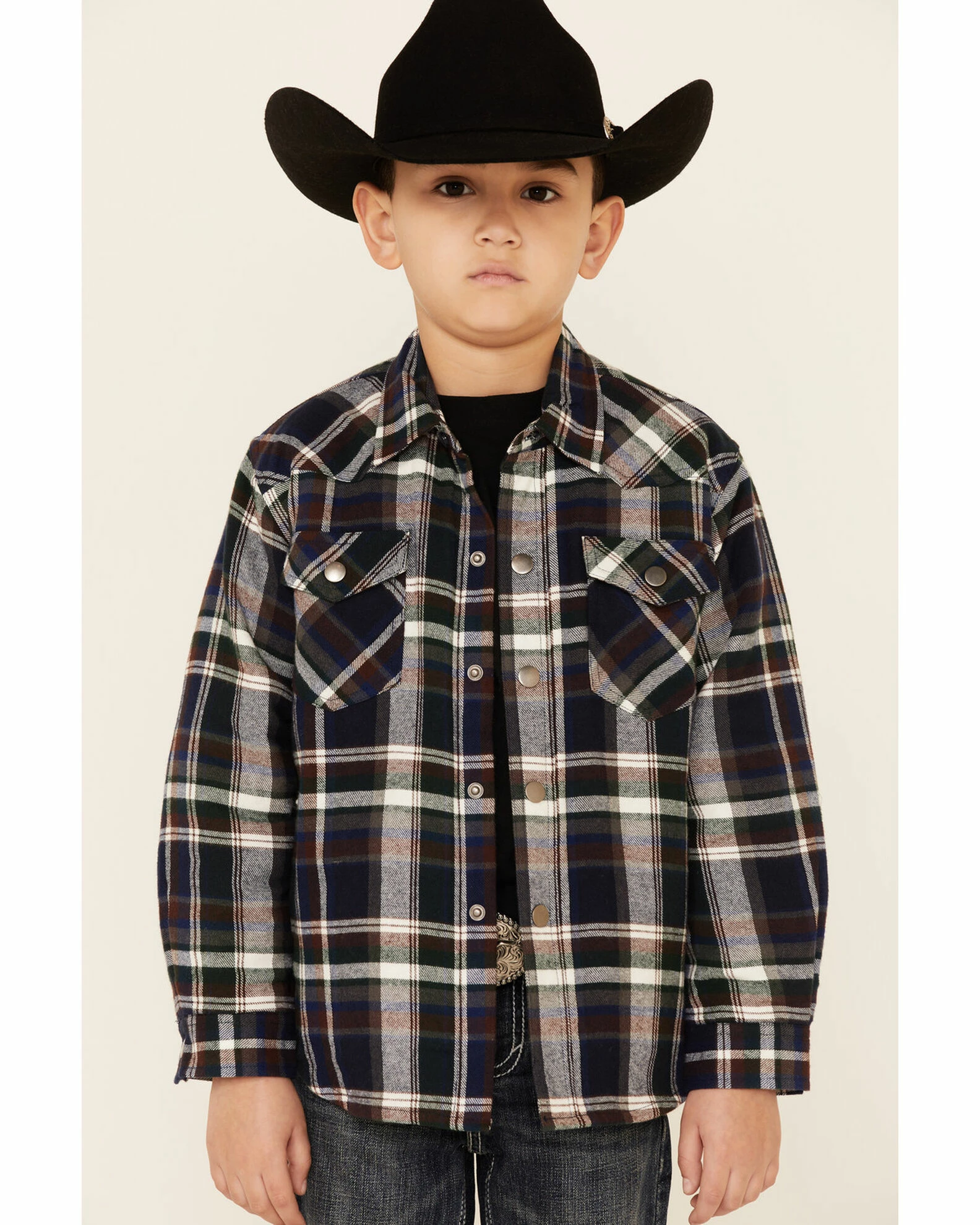Roper Boys' Green Plaid Long Sleeve Snap Western Flannel Shirt 3 Roper Boys' Green Plaid Long Sleeve Snap Western Flannel Shirt
