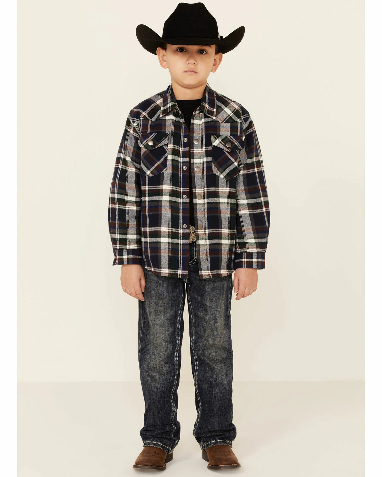 Roper Boys' Green Plaid Long Sleeve Snap Western Flannel Shirt 4 Roper Boys' Green Plaid Long Sleeve Snap Western Flannel Shirt - Image 2