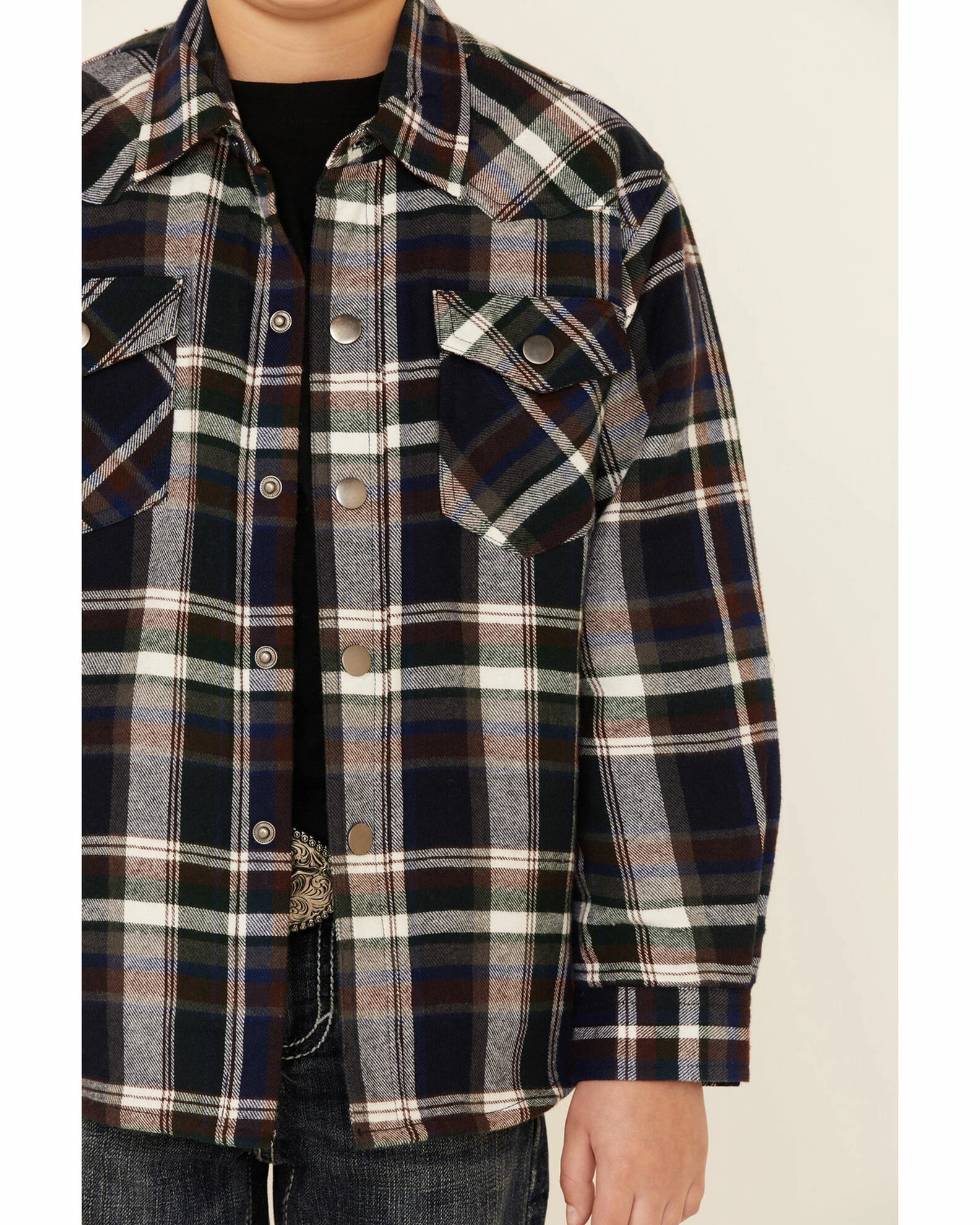Roper Boys' Green Plaid Long Sleeve Snap Western Flannel Shirt 5 Roper Boys' Green Plaid Long Sleeve Snap Western Flannel Shirt - Image 3