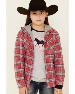 Roper Girls' Red Plaid Flannel Snap Hooded Shirt Jacket  -Roper Shop 2000343515 600 P1 1