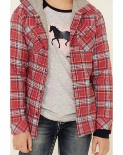 Roper Girls' Red Plaid Flannel Snap Hooded Shirt Jacket  -Roper Shop 2000343515 600 P3