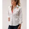 Roper Women's White Denim Cactus Embroidered Long Sleeve Snap Western Core Shirt 1 Roper Women's White Denim Cactus Embroidered Long Sleeve Snap Western Core Shirt -Roper Shop 2000344339 100 P1