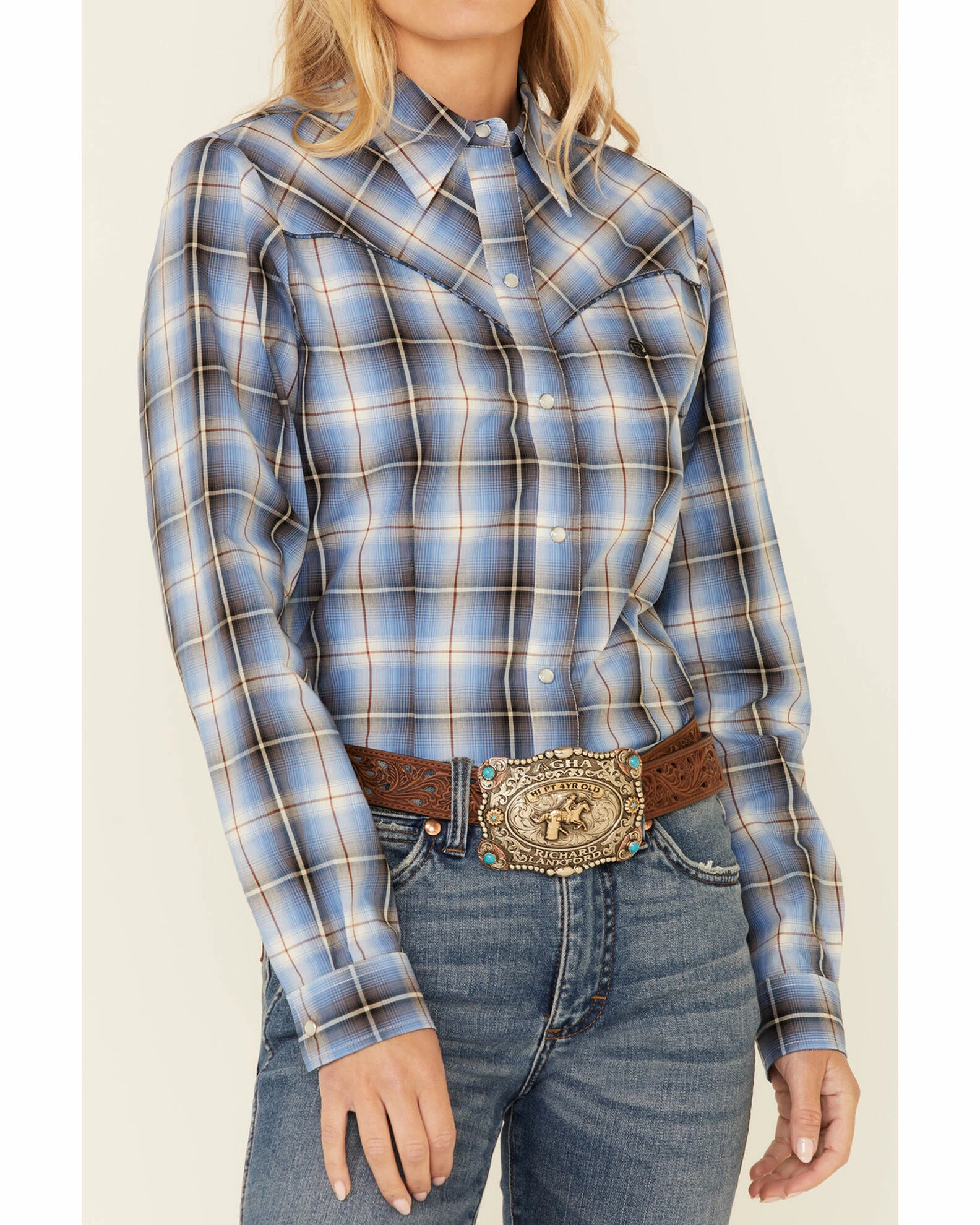 Roper Women's Ombre Plaid Long Sleeve Snap Western Core Shirt 5 Roper Women's Ombre Plaid Long Sleeve Snap Western Core Shirt - Image 3