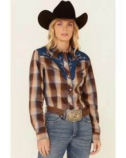 Roper Women's Brown Plaid Fancy Applique Long Sleeve Snap Western Shirt 11 Roper Women's Brown Plaid Fancy Applique Long Sleeve Snap Western Shirt -Roper Shop 2000346287 200 P1 1