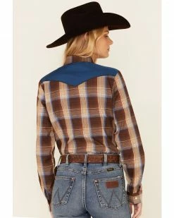 Roper Women's Brown Plaid Fancy Applique Long Sleeve Snap Western Shirt 10 Roper Women's Brown Plaid Fancy Applique Long Sleeve Snap Western Shirt -Roper Shop 2000346287 200 P4