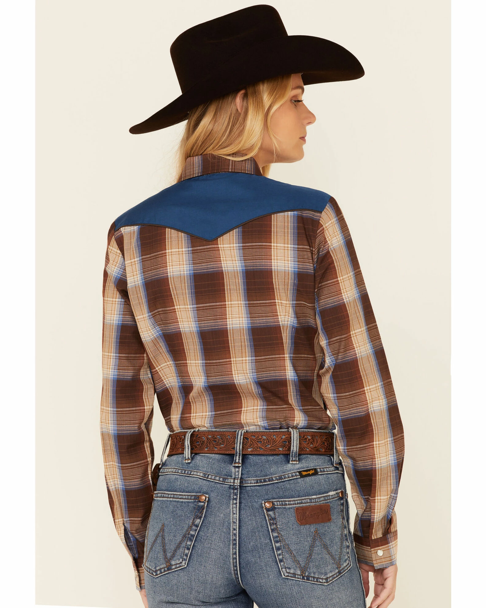 Roper Women's Brown Plaid Fancy Applique Long Sleeve Snap Western Shirt 6 Roper Women's Brown Plaid Fancy Applique Long Sleeve Snap Western Shirt - Image 4