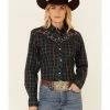 Roper Women's Brown & Teal Plaid Star Embroidered Long Sleeve Snap Western Core Shirt  -Roper Shop 2000346289 200 P1