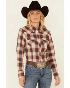 Roper Women's Red & Charcoal Dobby Plaid Long Sleeve Snap Western Core Shirt  -Roper Shop 2000346296 600 P1 1