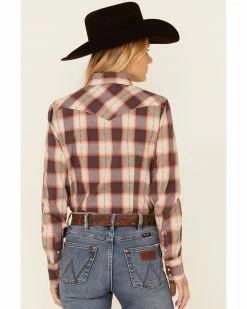 Roper Women's Red & Charcoal Dobby Plaid Long Sleeve Snap Western Core Shirt  -Roper Shop 2000346296 600 P4