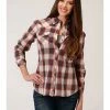 Roper Women's Red & Charcoal Dobby Plaid Long Sleeve Snap Western Core Shirt - Plus