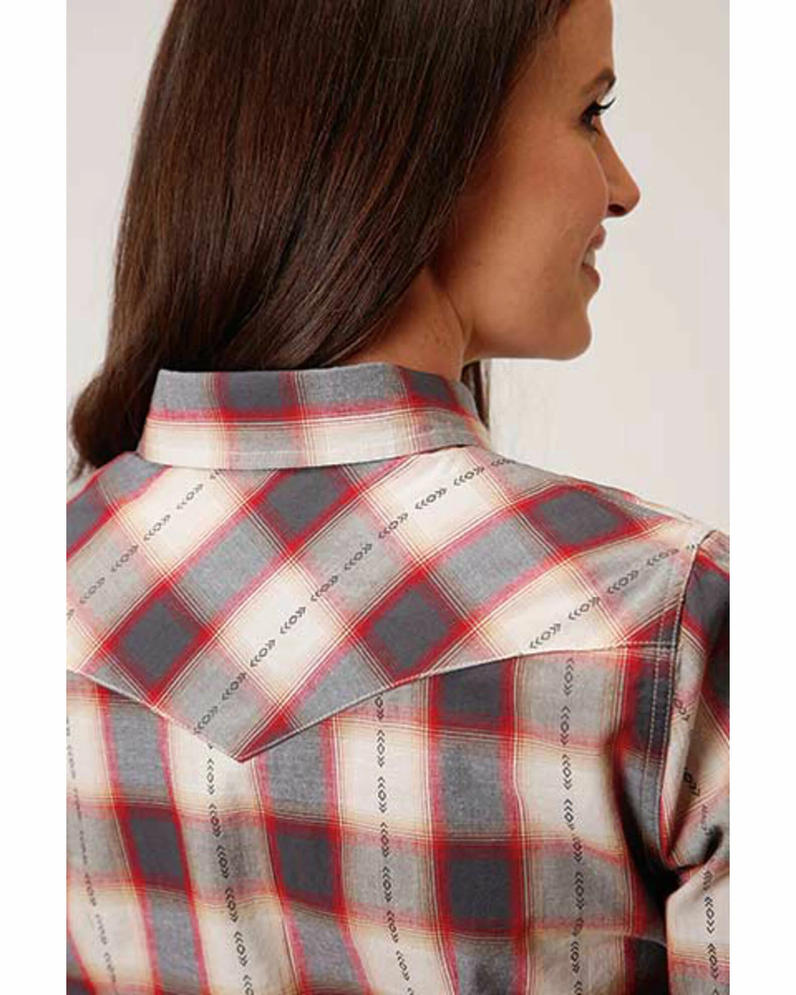 Roper Women's Red & Charcoal Dobby Plaid Long Sleeve Snap Western Core Shirt - Plus 4 Roper Women's Red & Charcoal Dobby Plaid Long Sleeve Snap Western Core Shirt - Plus - Image 2
