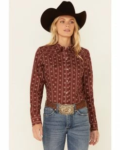 Roper Women's Constellation Wallpaper Stripe Long Sleeve Snap Western Core Shirt  Burgundy -Roper Shop 2000346299 640 P1 1