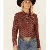 Roper Women's Constellation Wallpaper Stripe Long Sleeve Snap Western Core Shirt  Burgundy -Roper Shop 2000346299 640 P1